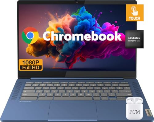 Lenovo Chromebook Laptop Computer, 14 FHD IPS Touchscreen Light PC, 8-Core MediaTek Kompanio 520, 4GB RAM, 64GB eMMC, Chrome OS, Wi-Fi 6, Long Battery Life, USB-C
