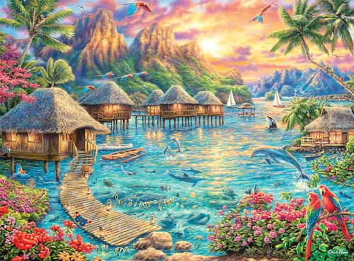 Buffalo Games Chuck Pinson – Tropische Oase – 1000-teiliges Puzzle für Erwachsene, herausforderndes Puzzle, perfekt für Spieleabende – Fertige Größe 26,75 x 19,75 cm