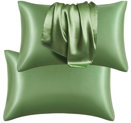DuShow Satin Pillow Cases 2 Pack Green – Satin Pillowcases For Hair and Skin,Luxury Satin Pillowcase with Envelope Closure,Green,50x76 cm