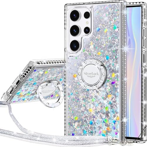 Miss Arts Cover per Samsung Galaxy S24 Ultra, Silicone con Paillette Glitterate di Lusso e Supporto, Gel Liquido Protettiva per S24 Ultra, Argento
