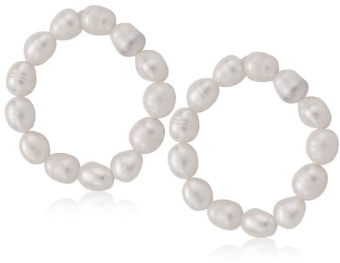 Lhbwhiz Confezione da 2 Anelli di Perle Ovali Elastici per Donne, Regalo per Fidanzata o Moglie