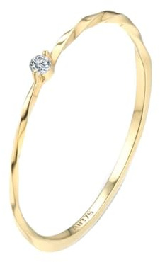 Ayoiow Damen Ring 9 Karat Fein Rund Mit Moissanit/Diamant Hochzeit Band