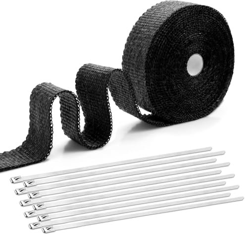Cinta Anticalorica Escape 6M Cinta Aislante Termica Cinta Anticalorica para Escapes 10 Bridas Metalicas Fibra Tubo de Escape Moto Cinta Termica Productos Aislantes Termicos Fibra de Vidrio (Negro)