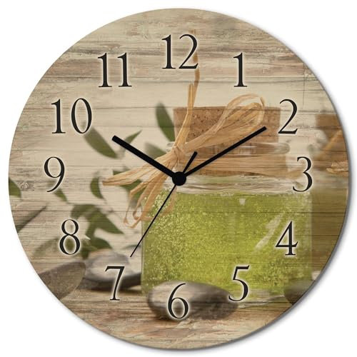 ARTLAND Wanduhr ohne Tickgeräusche aus Holz Funkuhr lautlos rund Ø 30 cm Grünes Badesalz und flüssige Seife T5UD Wellness Spa Bilder