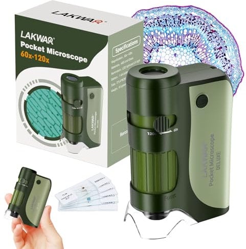 60x-120x Portatile Mini Microscopio per Bambini Adulti, Mini Tascabile Microscopio con Vetrini per Microscopio, Portatile Mini Microscopio per Bambini Studenti Scuola Minilabsters Education