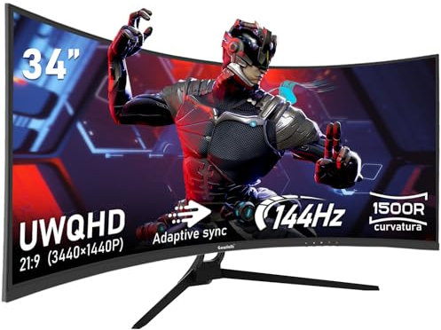 Gawfolk 34 Inch Ultrawide Curved 144Hz Gaming Computer Monitor 1500R PC screen 21:9 UWQHD (3440x1440),Adaptive Sync,178° Viewing Angle,HDMI、Display Port,Compatible with wall mounted VESA75x75MM-Black