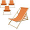 ECD Germany 4X Sillas de Playa de Madera de Pino 3 Posiciones de Reclinación Plegable Tumbona Naranja Tradicional de Sol para Jardín Impermeable hasta 120kg Tejido Oxford Hamaca de Terraza Piscina