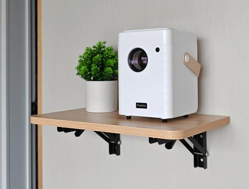 DAZIMOU Folding wall projector shelf, projector wall mounted folding floating shelf, cable box wall mounted panel, router rack, projector bracket accessories (Light brown)