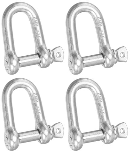 PATIKIL Screw Pin Shackle M6 1/4 485lbs, 4 Pack 316 Stainless Steel D Ring Shackle for Chains Wire Rope Outdoor, Silver