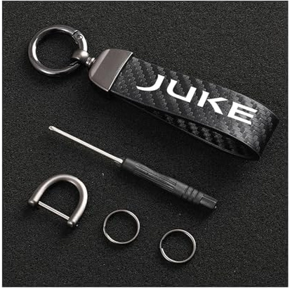 Générique Porte-CléS De Voiture pour Nissan Juke, Fibre De Carbone Cuir Anneau en D Pivotant À 360° Auto Porte-clés,Black-12.5CM