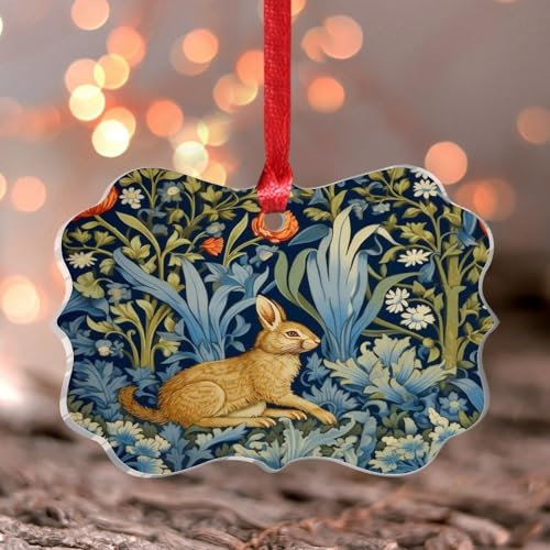 Weihnachtsschmuck 2024 Hase, Wald, Hasen in Holz, Hase, Acryl, Weihnachtsschmuck, mehrfarbig, Tulpen, Blumen, Souvenir, Waldgeister, Cottagecore, ästhetisches Andenken, Geschenk, Baumschmuck