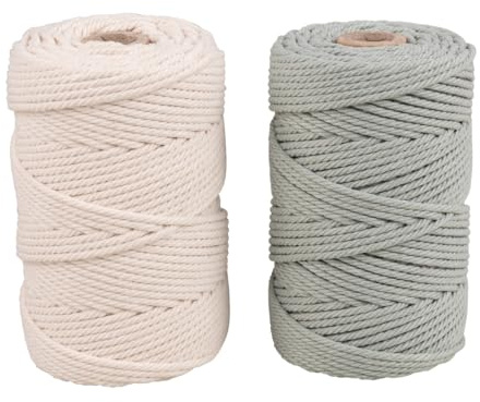 Rayher Makramee Garn, 2,2 mm ø, Set 2 Spulen à 70 m (ca. 200g/Spule) 1 Spule Creme + 1 Spule eukalyptus, Strickgarn, Knüpfgarn, Häkelgarn, Textilgarn, Bastelgarn, 44000502