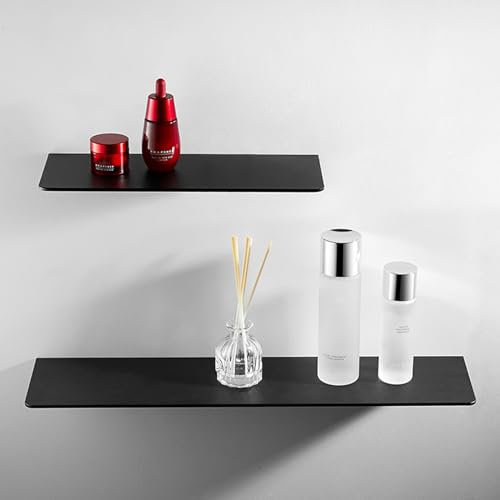Womamny Duschregal Schwarz, Duschablage Ohne Bohren, 2 Stück Badezimmer Regal 60cm & 40cm, Duschkorb Ablagen Aluminum Selbstklebender Wandregal Ohne Bohren für Bad Küche Wohnzimmer Zimmer