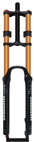 BSFHQS Fourche À Suspension Pneumatique De Vélo 26/27,5/29 Voyage 180mm DH Fourche De Double Shoulder Downhill 1-1/8 Fourches Avant VTT À Droites Réglage du Rebond 9x100mm QR(Gold,26in)