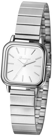 JewelryWe Damenuhr Edelstahl Quadratische Uhren Einfache Kleine Analog Quarz Armbanduhr Damen Silber Edelstahlarmband Geschäft Lässige Uhr mit Eckigem Zifferblatt