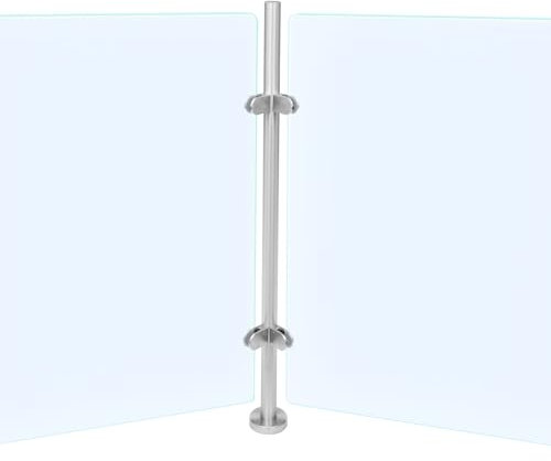 NaMaSyo Barandilla de cristal de acero inoxidable, poste de 110 cm, con pinzas de cristal, pasamanos, balcones para porche, escalones, jardín, terraza, escaleras (pieza esquinera)