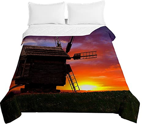Hiseng Quilted Bedspreads Single Double King Size, 2025 Soft Coverless Duvet, 3D Windmill, Lightweight Bed Throws, Reversible Summer Quilted for Sofa Bed (Ländlich Stil,230x280cm)