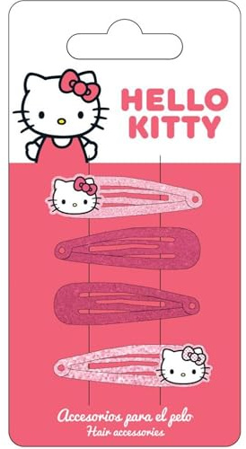 Hello Kitty Haarspangen-Set mit pinkem Glitzer | Kinderzubehör für Mädchen mit offizieller Lizenz