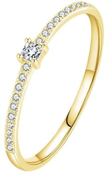 Homxi Damen Trauring 585 Gelbgold Ring, 2x2mm Rund mit Moissanit, Gold Damen Ring Verlobungsring Größe 57 (18.1)