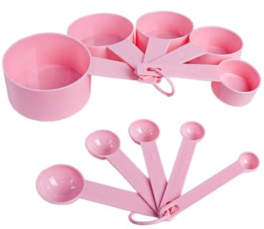 INMORVEN Measuring Cups and Spoons Set, 10-Piece BPA-Free Stackable Kitchen Tools with Engraved Markings for Dry & Liquid Ingredients, Ideal Baking Essentials (Pink)