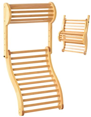Sauna-Rückenlehne, Holz-Sauna-Rückenlehne mit verstellbarer Kopfstütze, ergonomisch geformter S-Design-Stuhl mit rutschfesten Polstern
