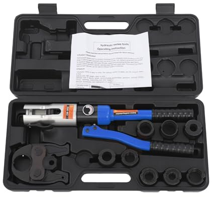 Profi Presszange mit U- und TH-Kontur, Presswerkzeug Set inkl. 8 Matrizen (16-32mm) für Alu-Kunststoff-, PEX- und PB-Rohre, 10 Tonnen Presskraft