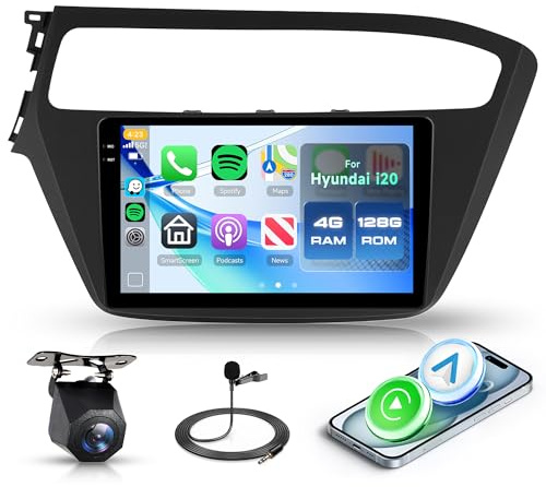 Rimoody 4G+128G Radio de Coche para Hyundai i20 2018-2020, Carplay Wireless, 9 Pulgadas IN-Cell Android 15 Radio con Android Auto FM/RDS/EQ Navegación GPS Mirror Link Bluetooth WiFi Cámara Trasera