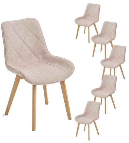 PPkrimnel Esszimmerstühle, Khaki, 6 Stück | 150kg Traglast, Verstärkter Massivholzrahmen, Rauten‑Steppung, Hautfreundlicher Chenille‑Stoff, Schnelle Montage