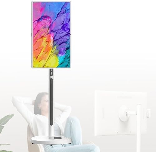 Touchscreen Monitor with Android 12, Portable TV Stand on Wheels, Swivel Rotation for Mobile Entertainment and Office Use