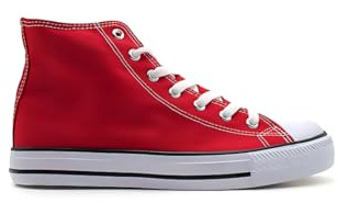 P&L Italy Collection Scarpe da Ginnastica Alte in Tela Donna Stivali Bianchi Neri Basket Autoclave, rosso, 38 EU