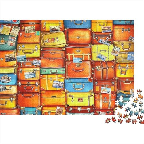 Travel Suitcases Collage 1000 Piece Jigsaw Puzzle Premium Cardboard for Adults Travel Cases Challenging Precision Cut Non-Toxic Glare-Free 70x50cm/1000pcs