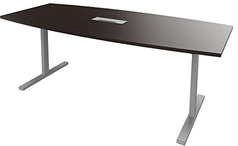 Weber Büro Easy Konferenztisch Bootsform 200x100 cm Nussbaum mit Elektrifizierung Besprechungstisch Tisch, Gestellfarbe:Silber
