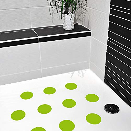 AnTina TAPES® grüne Anti-Rutsch-Aufkleber als Pads für Dusche & Badewanne, Sticker Zertifiziert rutschhemmend & selbstklebend, als Badematte Duschmatte (10 Stück, 9 cm (ø), Grün)