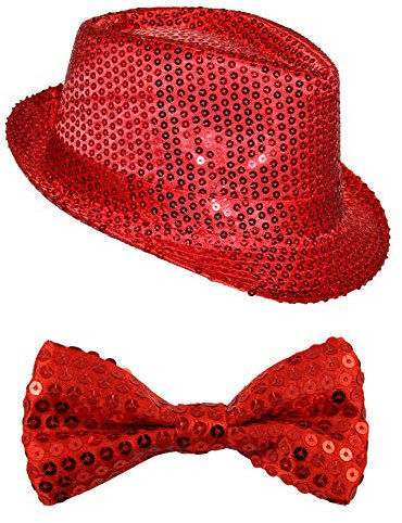 Pailletten Kostüm Set für Fasching & Silvester - Rot - Hut & Fliege - Karneval & Junggesellenabschied