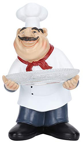 Garosa Chef Statue Figuren, Kochen mit Servieren Obstplatte Harz Ornament für Home Kitchen Restaurant Bar Dekoration Sammlergeschenk