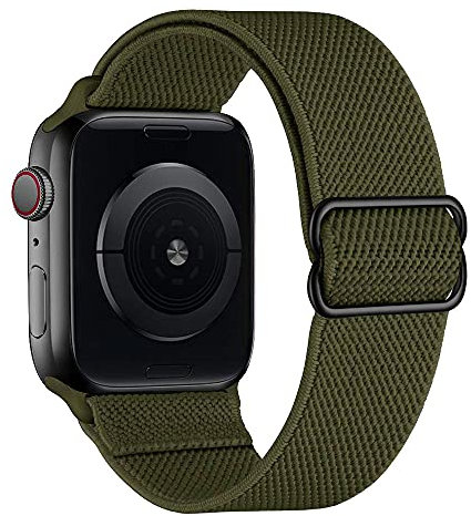 Scrunchie Strap for Apple watch band 38mm 40mm 41mm 42mm 44mm 45mm, Adjustable Elastic Nylon Sport bracelet for iwatch series 7 6 5 4 3 2 1 SE Army Green 42mm/44mm/45mm