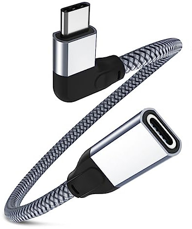 RUXELY Right Angle USB C Extension Cable 0.2M,90 Degree 10Gbps Type C 3.1 3.2 Gen2 Female to Male Extender Short Cord,L-Shape Thunderbolt 3 Lead for Mac,iPhone 16 15 Pro,iPad Air,Surface Go,Steam Deck