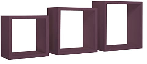 MODULARREDO | INCUBO Set di 3 Mensole da Muro, Cubi Arredo, Mensole Cubo, Cubi da Parete, 35x35, 30x30 e 25x25 p15.5 cm, Viola Melanzana, Kit Tasselli Incluso - Made in Italy