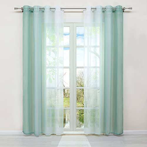 HongYa 2er-Pack Farbverlauf Gardinen Transparenter Voile Vorhänge Schals mit Ösen H/B 245/140 cm Lindgrün