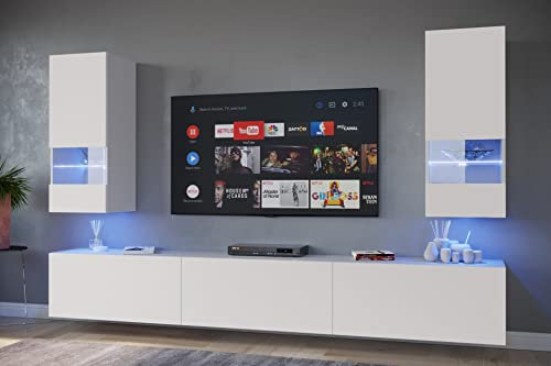Furnitech SEZANA AN21 Möbel Schrankwand Wandschrank Wohnwand Mediawand mit Led Beleuchtung Wohnzimmer (LED RGB (16 Farben), AN21-18W-M2 1B MATT), An 21, 226