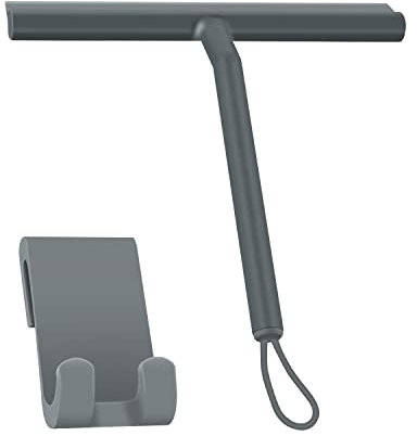 BROTOU Silicone Shower Squeegee with Hook & Lanyard, Window Glass Scraper, Mirror Screen Wiper, Multi Cleaner for Bathroom, Door, Car and Furniture (Grey, 8 Inch)