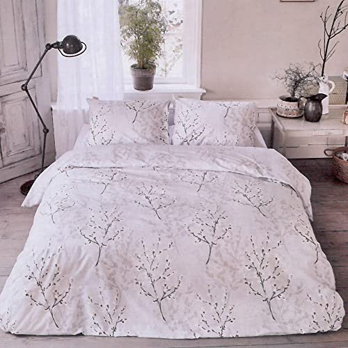 Bettwäsche 2-TLG. Bettbezug Set 135x200cm + 80x80cm - Winter Twigs - Schlafkomfort Bettgarnitur mit Reißverschluss Baumwolle