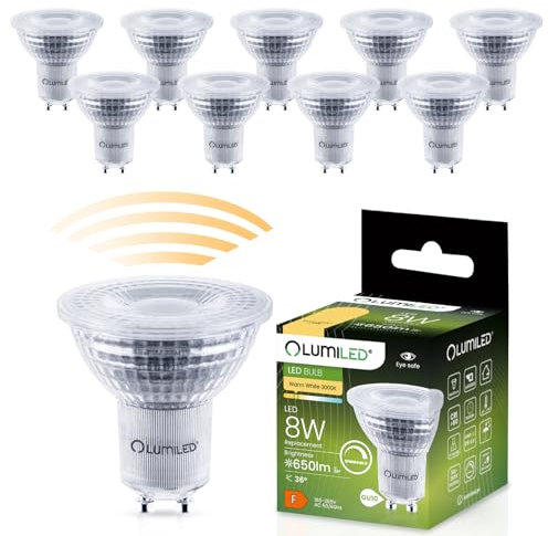 Lumiled LED GU10 Lampe 8W 650lm Warmweiß 3000K dimmbar ersetzt 80W CRI>80 Reflektor Spot 36° Abstrahlwinkel 10er Pack Energiespar Leuchtmittel 230V für Wohnzimmer Küche Büro Hotel