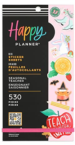 Happy Planner Aufkleber-Set für Lehrer, Planer und Projekte – mehrfarbige Aufkleber – große Größe – saisonaler Lehrer – 30 Blatt insgesamt 530 Aufkleber