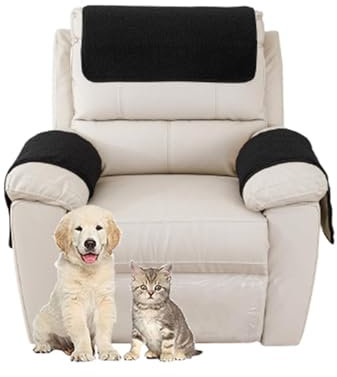 Cakers Sofa-Armbezug, Lamm Samt Armlehnenschoner, Plüsch Kopfstützenbezug für Sessel, rutschfeste Möbelschutzbezüge Mit Taschen, Armlehnenschoner Abnehmbarer Waschbar (Schwarz,1 Sitzer | 3 STK)