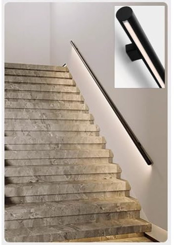 Pasamanos LED Aluminio Barandilla De Escalera con Luz Barandilla Iluminada Pasamanos De Pared para Escaleras De Interior (Color : Black, Tamaño : 19.7/0.5m)