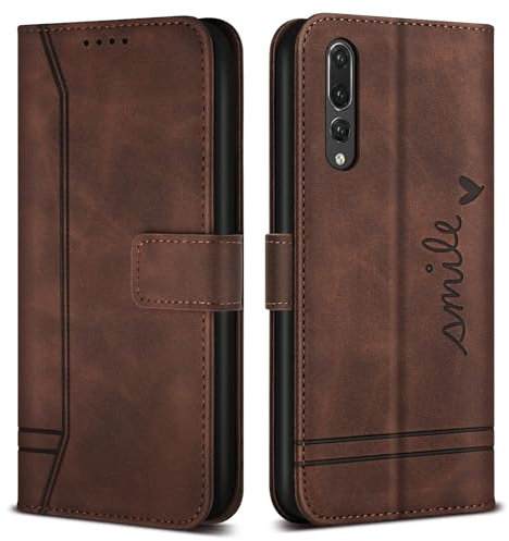 Bravoday Cover per Huawei P20 PRO, Flip Custodia in Pelle PU Portafoglio Custodia per Huawei P20 PRO, con Slot per Schede, Marrone