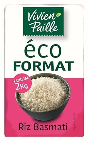 Vivien Paille: Riz Basmati Ecoformat 2000g - Chef-d'œuvre d'Épicerie Fine - Qualité Supérieure - Plein de Saveur - Catégorie Riz - Le Lot De 3