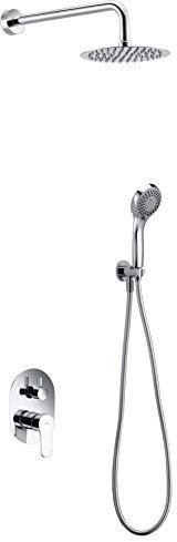 IMEX - Ducha Empotrada Monomando Cromada | Kit de Grifería Empotrado con Alcachofa y Rociador Antical Efecto Lluvia | Columna Ducha Empotrada en Latón y Acero Inox S.304 | Serie Oslo