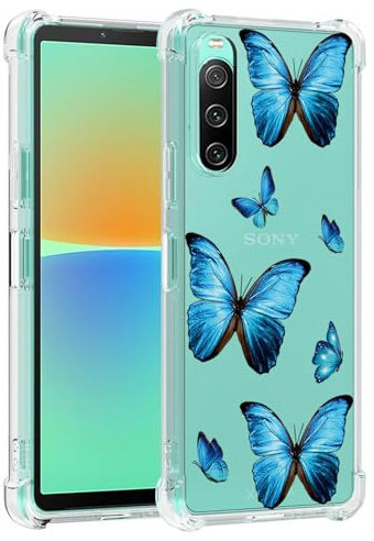 Yerebel Süße transparente Handyhülle für Xperia 10 IV 5G, Sony 10 IV XQ-CC54 Hülle Weiche TPU Silikonhülle mit Stoßfester Rand & Flexibler Schutz Schutzhülle für Sony Xperia 10 IV Blauer Schmetterling